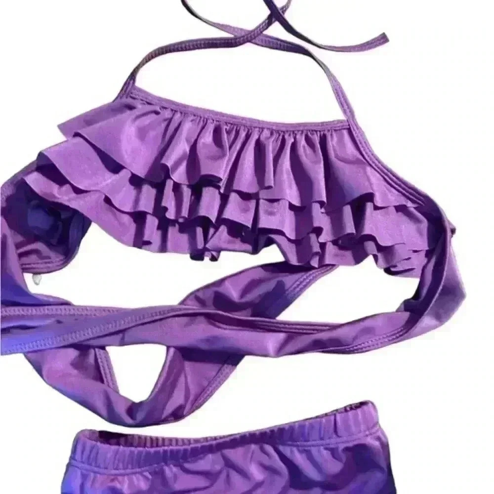 Girls Purple‎ High waited Halter Bikini, New! Size 8 - Picture 2 of 3